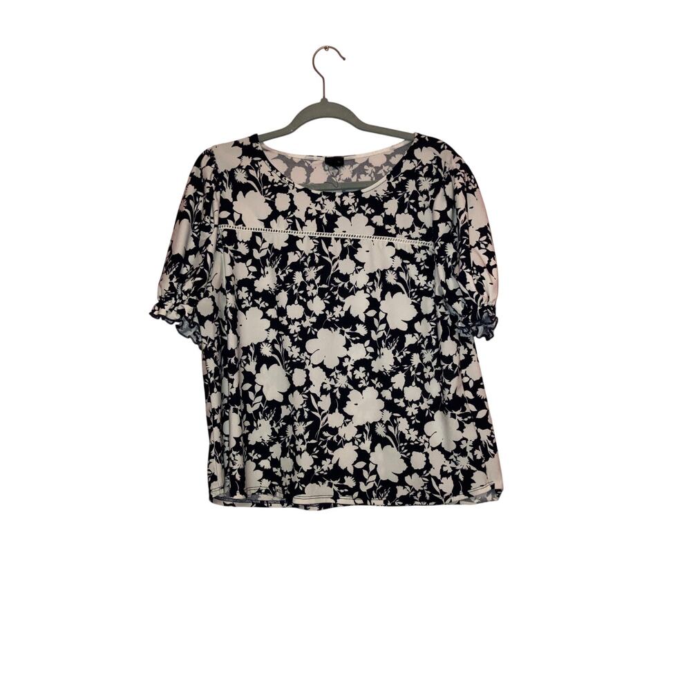W5 Black White Floral Puff Sleeve Blouse Size XL